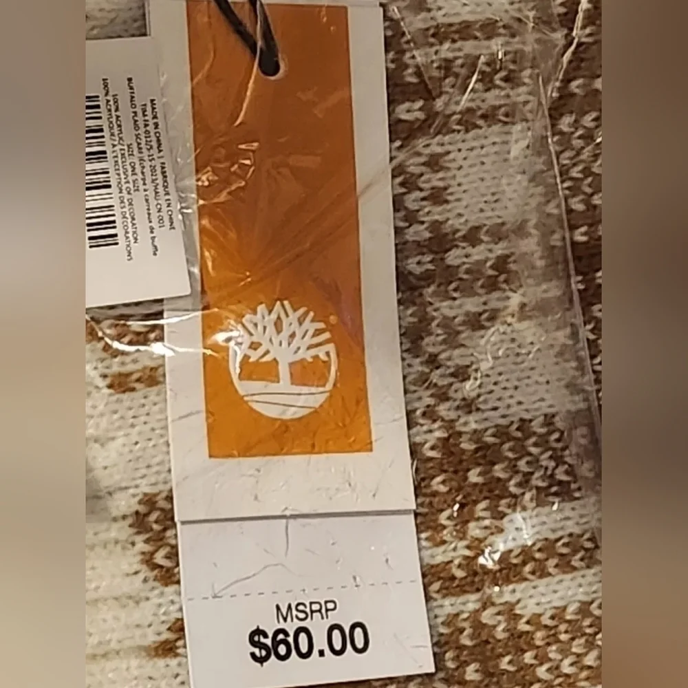 NWT Timberland Brown/White Buffalo Plaid Scarf One Size Classic! - Picture 4 of 4